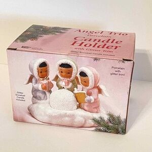 Giftco, Inc. Angel Trio Porcelain Candle Holder with Glitter Trim Vtg New in Box